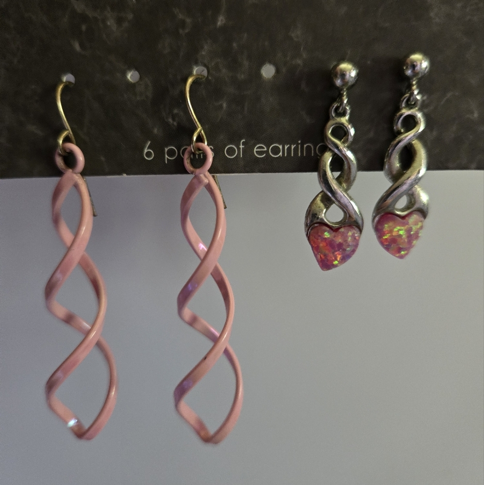 2 Sets of Pink Spiral Earrings